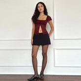 Square-Necked Small Flying Sleeve Top